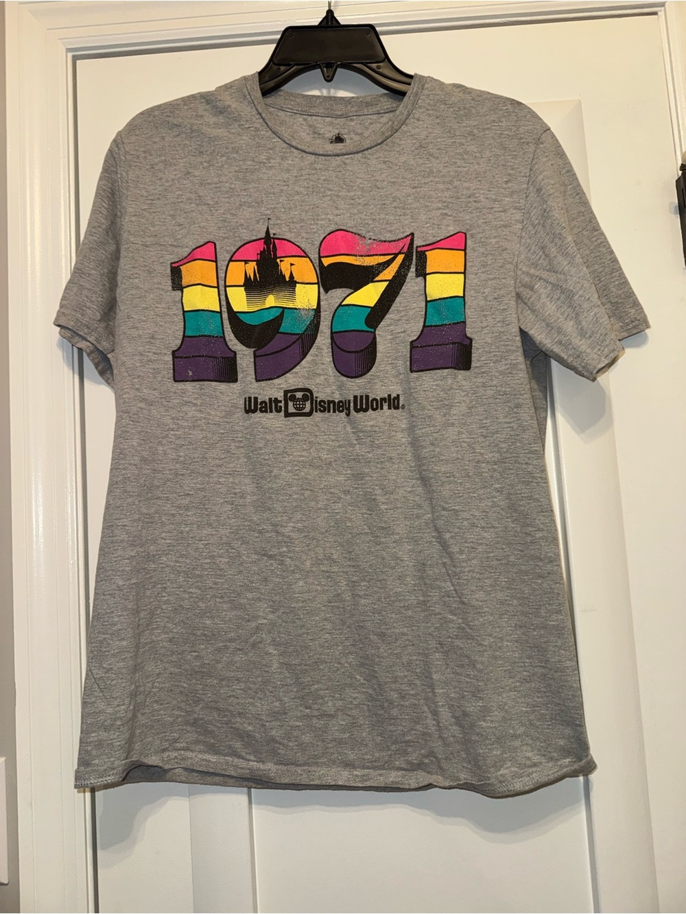 Disney Gray Short-Sleeve Tee with Rainbow 1971 Graphic